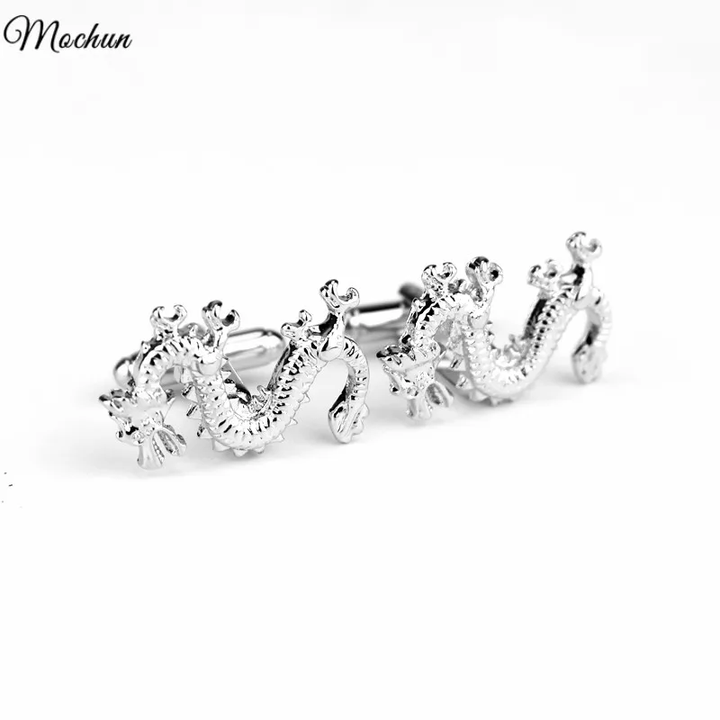 

MQCHUN French shirt cufflink for mens Brand Chinese Dragon Cuff link Luxury Wedding Button Silver Color High Quality abotoadura