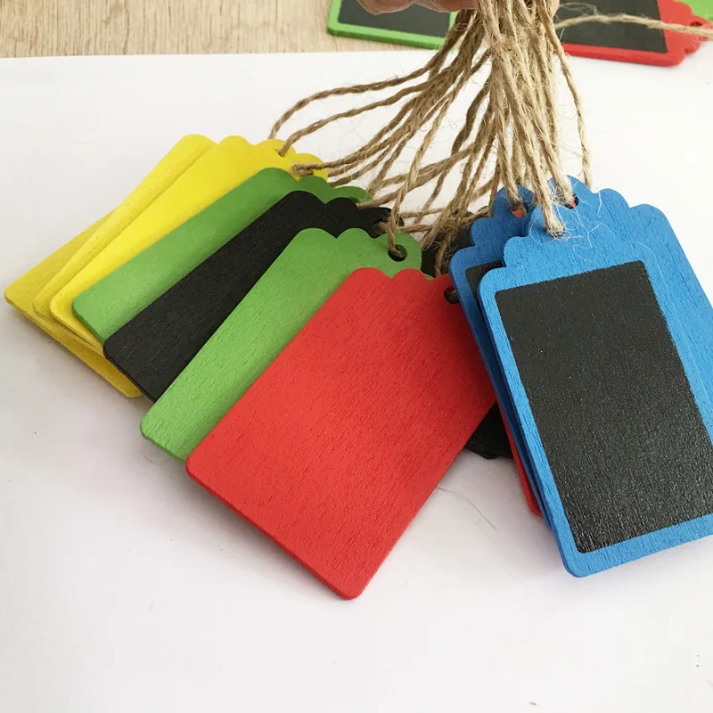  10pcs Colorful Blackboard Hemp Rope Pendant Xmas Ornament Wooden Decorations DIY Crafts Wood Pendan - 32956648236