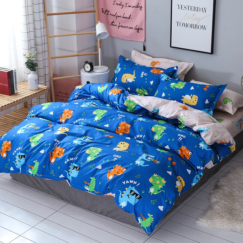 

Little dinosaur bedding comfortable Cartoon animal household textile kids Lovely duvet cover+flat bedlinen+pillowcase