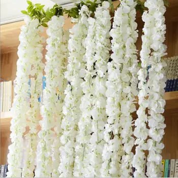 

Home White Wisteria Ceremony Decor Silk Vine Wedding Arch Floral Garland Hanging Flowers For Outdoor