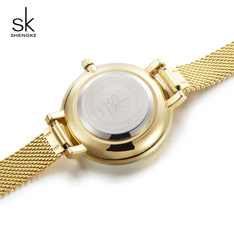 Часы Shengke женские кварцевые из нержавеющей стали с золотым браслетом|wristwatch women