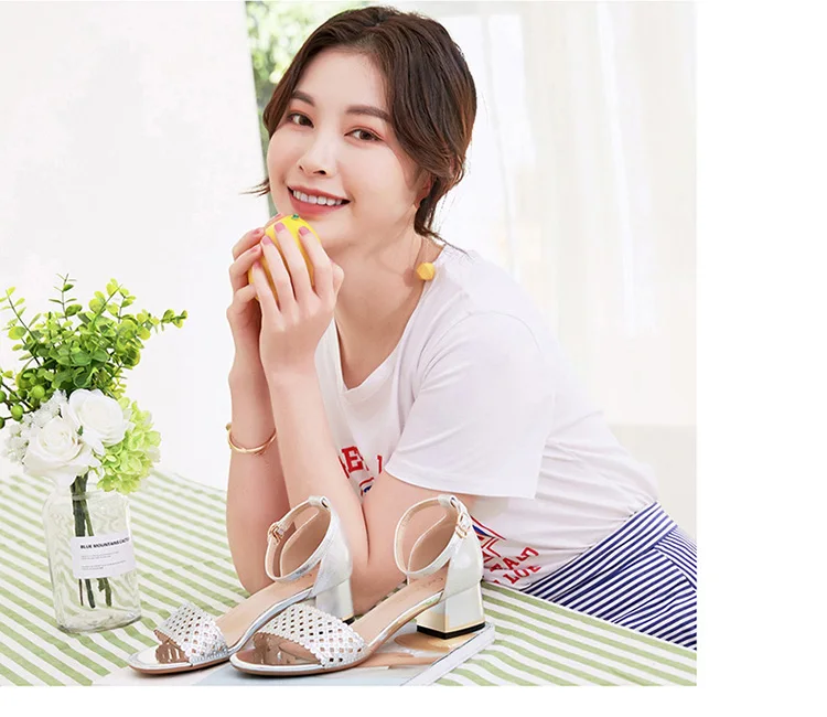 Women Sandals High Heels Mesh Peeper Toe Fish Head Bowl Sexy Hollow Crystal Buckle Strap