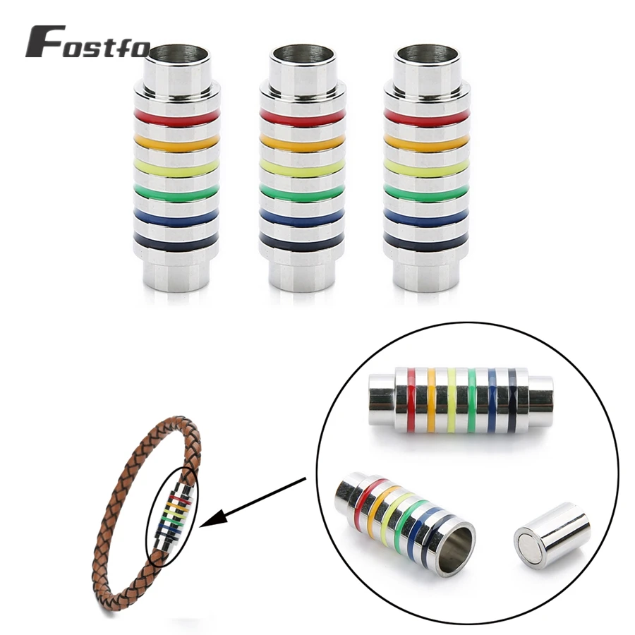 

Fostfo 2pcs/lot Cylinder Tube Magnetic Clasps 6mm Rainbow End Connector Jewelry Making Barrel Clasp For Cords Leather Bracelets