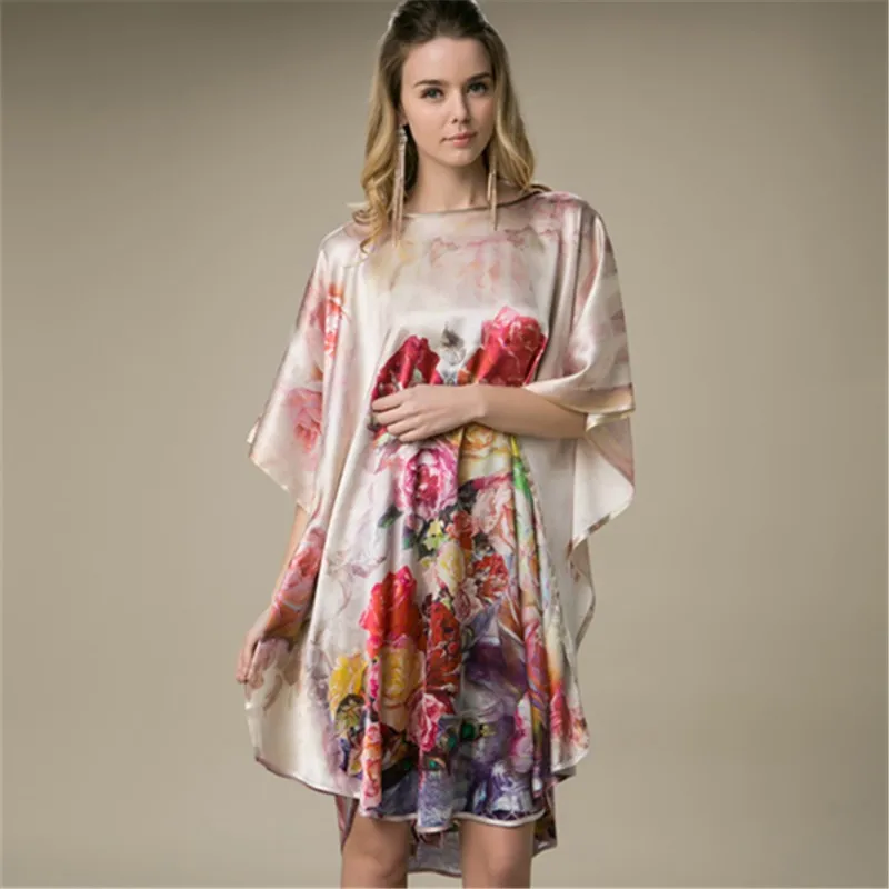 Лидер продаж летние Ночные сорочки женская ночная рубашка 100% шелк тутового шелкопряда халат платье кимоно цветок пижамы плюс размеры YBP012