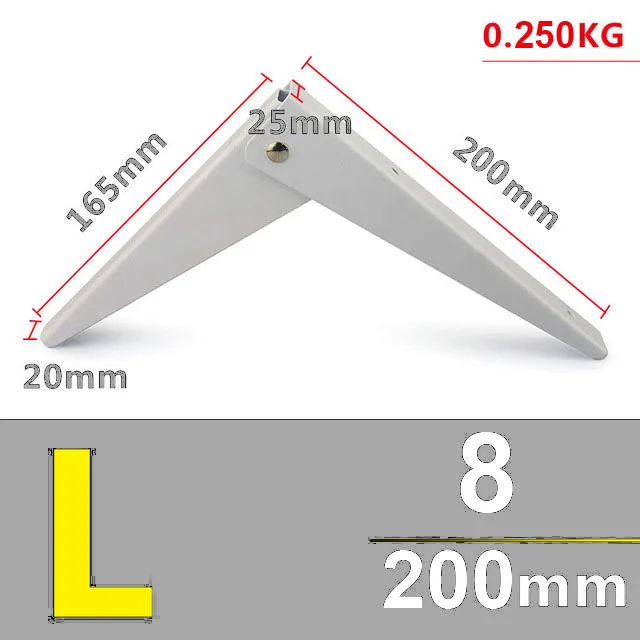 2 PackTriangle складной Угловой Кронштейн Регулируемый Настенный Прочный подшипник полка Кронштейн DIY домашний 8-20 дюймов белый стол скамья - Цвет: L-8x2
