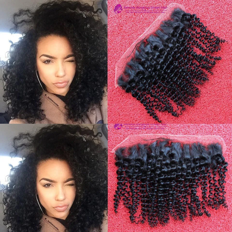 

Peruvian Ear To Ear Lace Frontal Closure 3 Way Part 13x2 Natural Kinky curly Virgin Remy human Hair Lace Frontal With Baby Hair