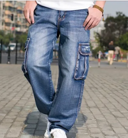 Moške več žepne široke noge s šibkimi tovornimi hlačami za moške Hip Hop Baggy Jeans Homme moške kolesarske hlače iz jeansa s hlačami Plus 44