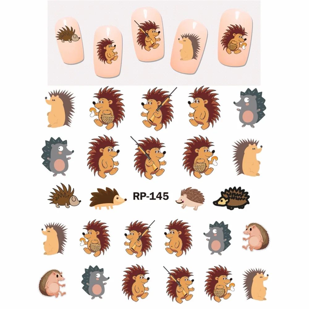 Искусство ногтей Красота наклейка на ногти водная наклейка слайдер мультфильм животное кенгуру енот кошка Рождественский Ежик RP145-150