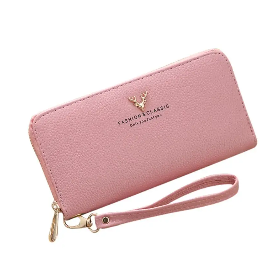 

Fashion women's purse with a zipper Women Fashion Lichee Pattern Solid Single Pull Deer Head Wallte Coin Bag #40
