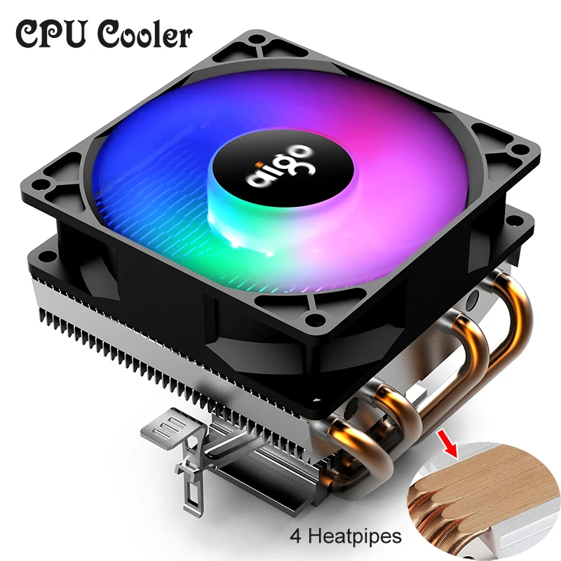 Aigo Вентилятор охлаждения процессора RGB кулер 4 тепловые трубки кулер процессора 90 мм вентилятор Радиатор 3Pin радиатор PC охлаждения для LGA/115X/AM3/AM4/1366/2011