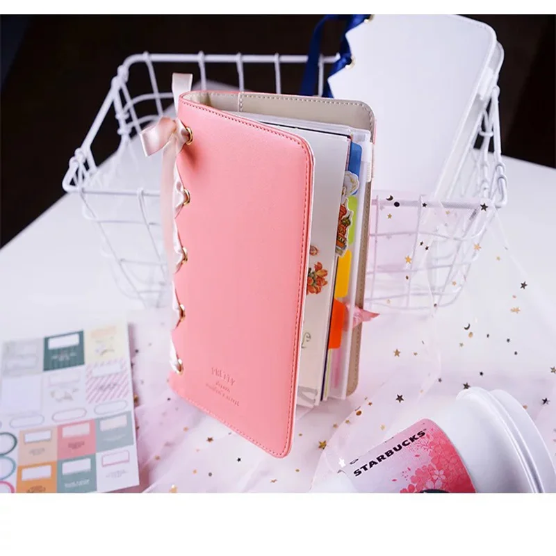

Yiwi Student Pink Black Notebook Binder Creative Korea Small Fresh Diary Book A5 Schedule Plannner Account Book Set