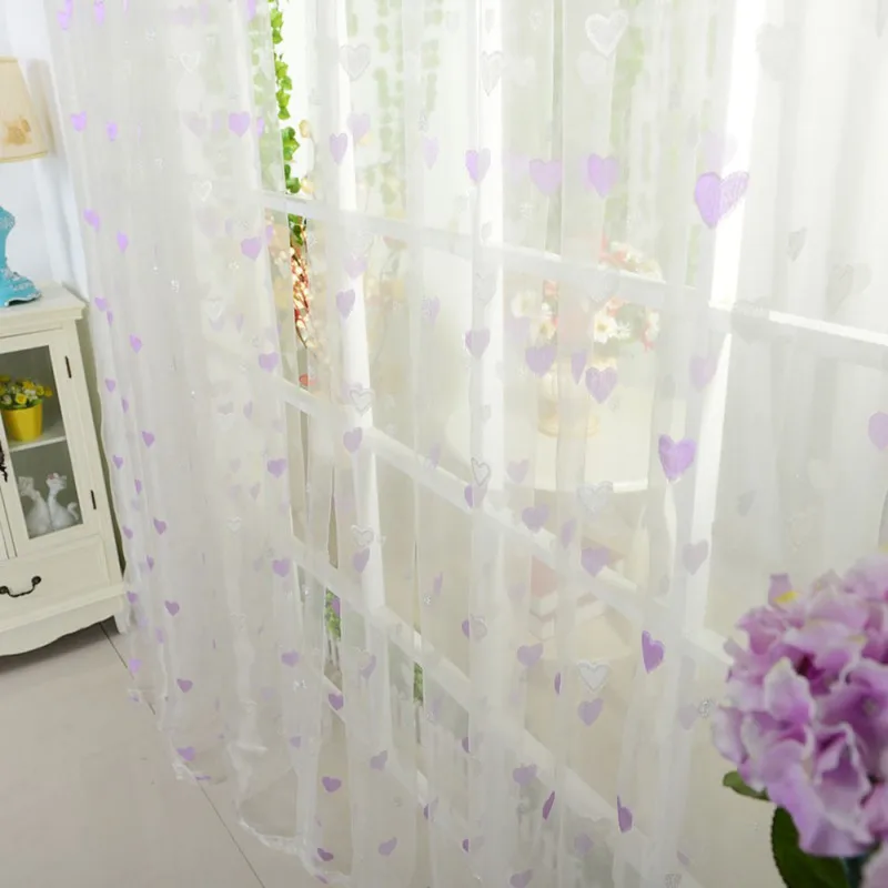 

New Eyelets For Curtains Factory Price! 3 Color Tulle Voile Door Window Heart Printed Curtain Drape Panel Sheer Scarf Valance