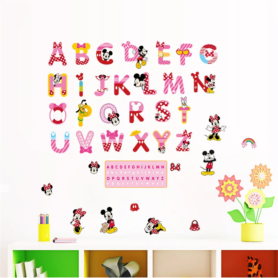 Минни ABC Английский алфавит мультфильм забавные буквы наклейки на стену для детей украшение комнаты Детская Фреска художественные наклейки для дома подарок для детей