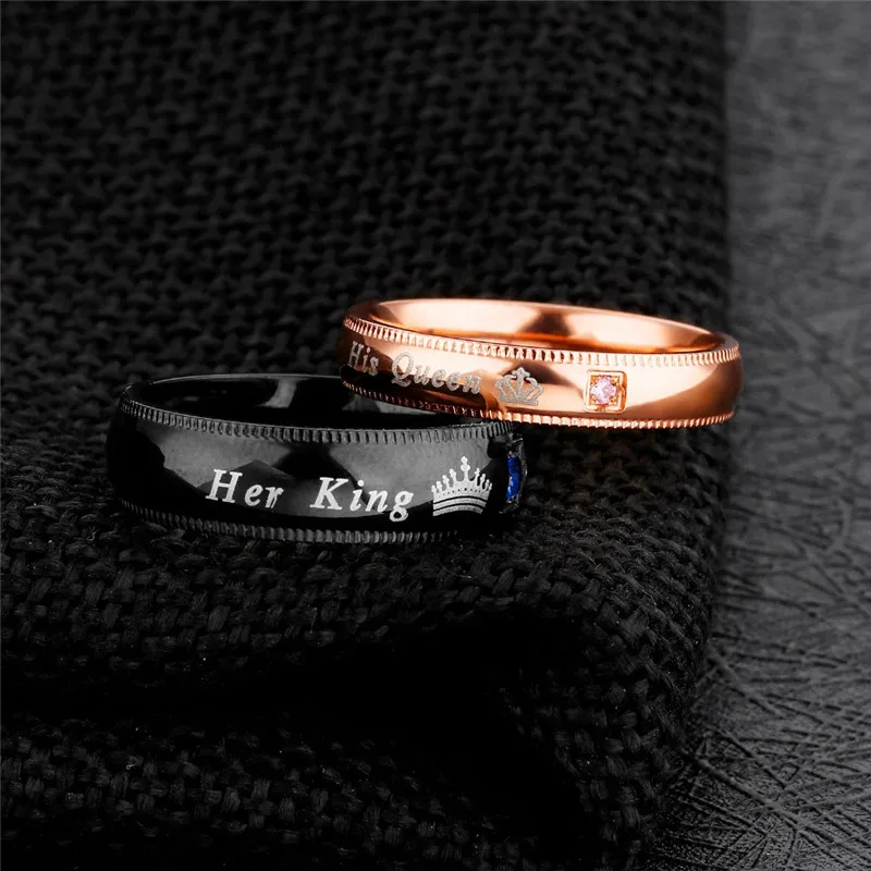 Modyle Engraving Wedding Rings for Women Men Stainless Steel Matt Surface Anniversary Band Valentine Gift His Queen Her King