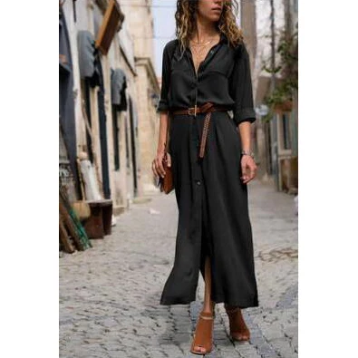 Jocoo Jolee Autumn Winter Button Side Split Long Dress Women Solid Casual Loose Dress Ladies Long Sleeve Midi Dresses Vestidos pink dress Dresses