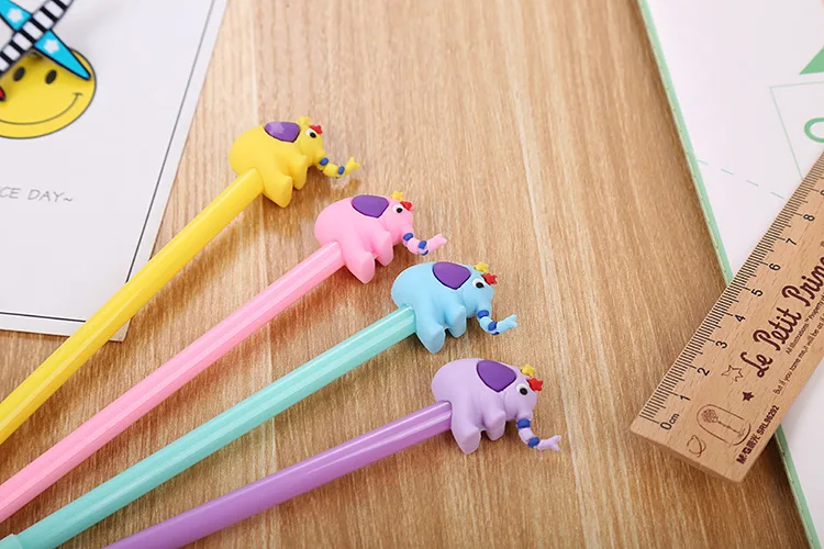 Adorável dos Desenhos Artigos de Papelaria Material de Escritório Criativo Elefante Neutro Caneta Animados Aprendizagem Água Assinatura 24 Pçs 7 Cheap Canetas de gel