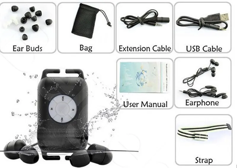 mp3 player IPX8 Waterproof MP3 Player  capacity for Swimming/ Running/ Surf/ Sports Mp3 Player