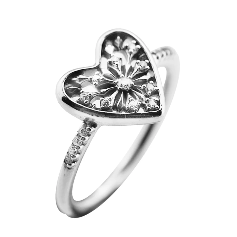 

Rings 100% 925 Sterling-Silver-Jewelry Heart of Winter Ring with Clear CZ Silver Rings for Women New Christmas Rings FLR145