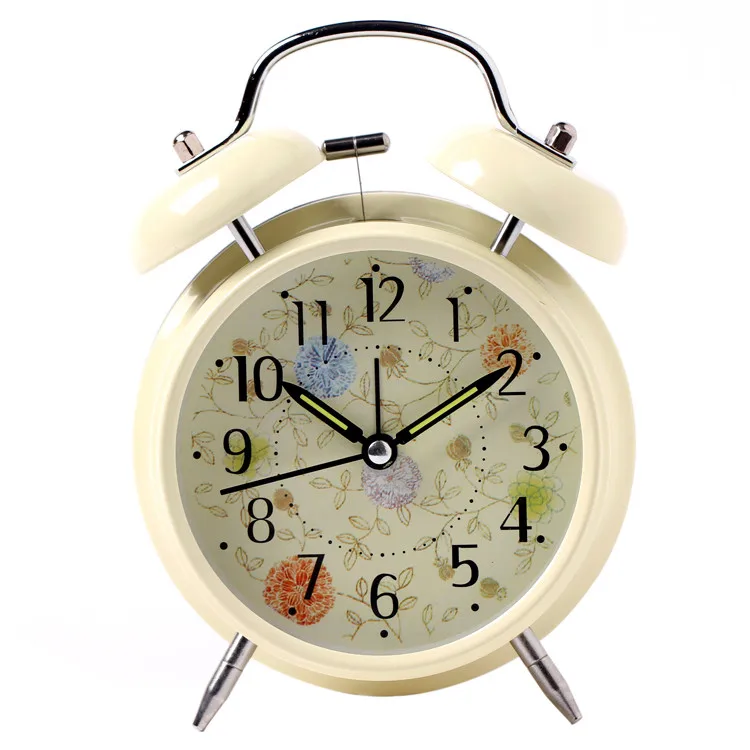 3 inch Lazy mute metal alarm clock with night light large bell kids