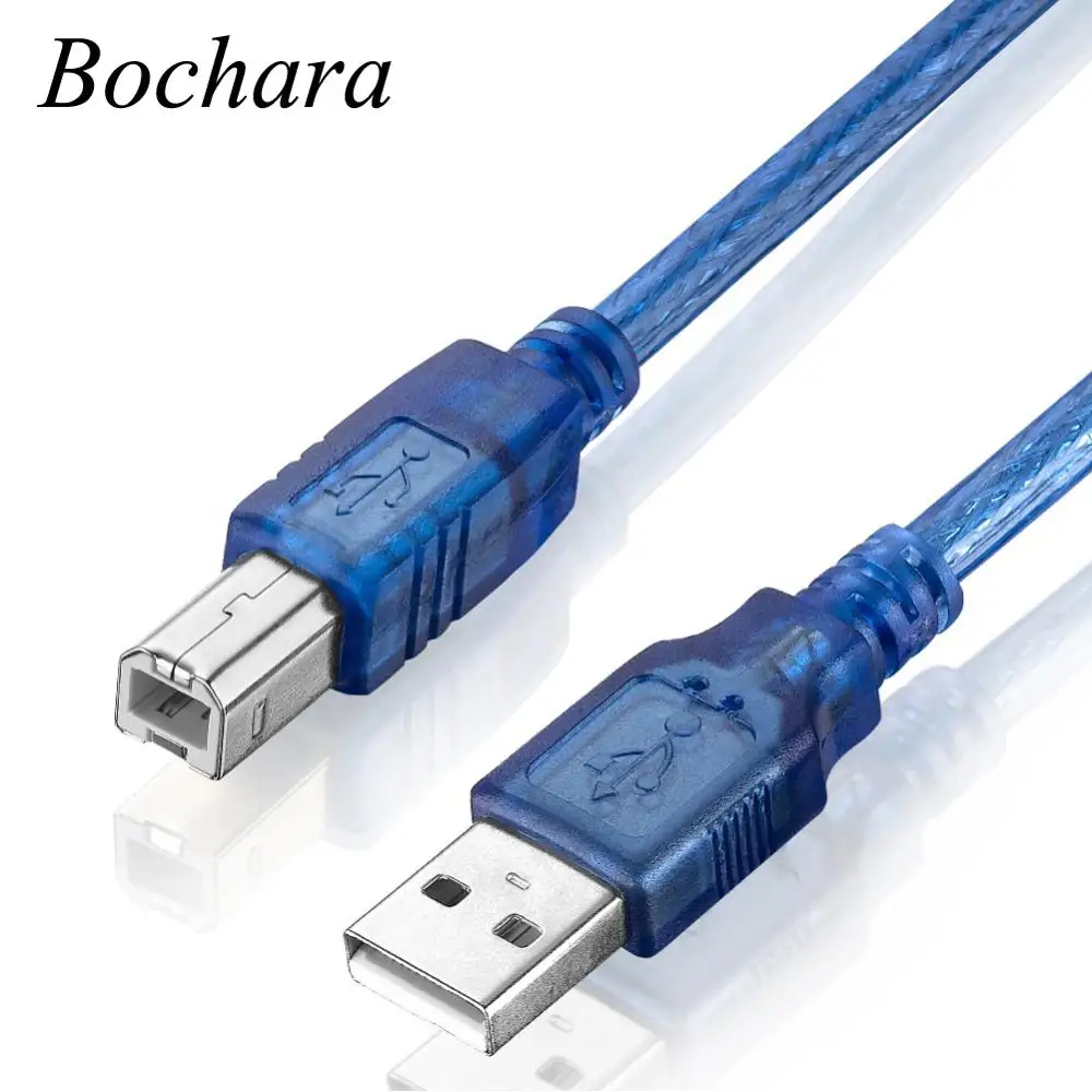 Bochara USB 2,0 Принтер Тип кабеля Мужчина к Тип B Мужской Фольга + Плетеный Экранирование прозрачный синий 1,5 м 1,8 м 3 м 5 м 10 м