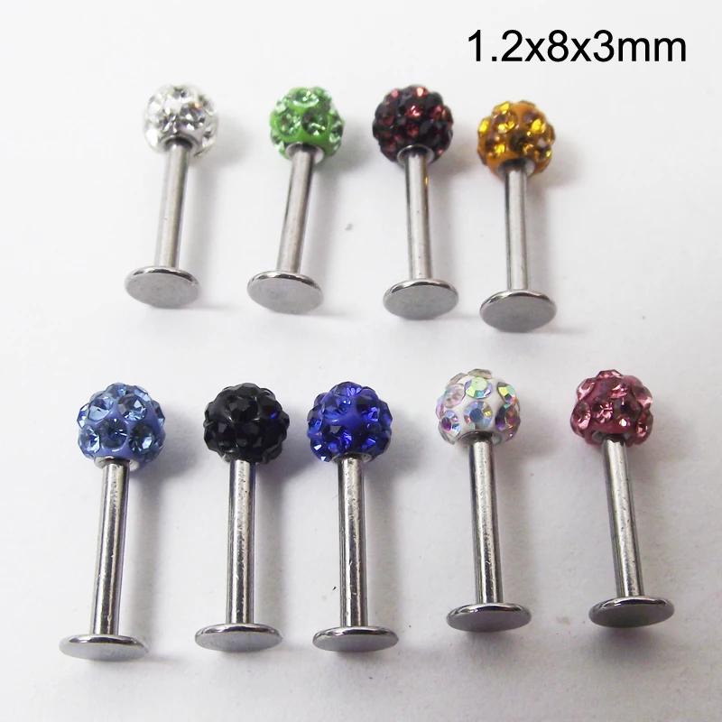 1piece 16g 1.2*8*3mm Full Crystal Ball Lip Ring Labret Tragus Rings