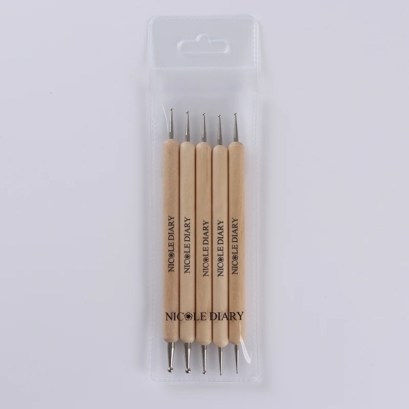 NICOLE дневник 5 шт. деревянная ручка точечная ручка Набор двойной конец 2 способа DIY Дизайн ногтей точечный набор инструментов