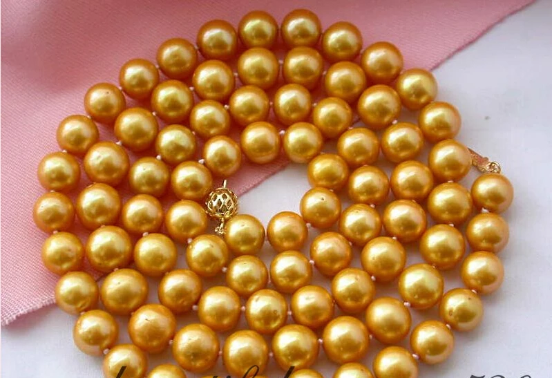 

Z2205 BEAUTIFUL AAA 32" 11mm gold round freshwater pearl necklace