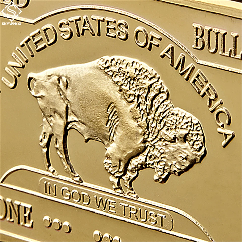 Gold Plated Bullion Beauty Bar United States Of America 1 Troy Ounce Replica Gold Clad Buffalo Bar