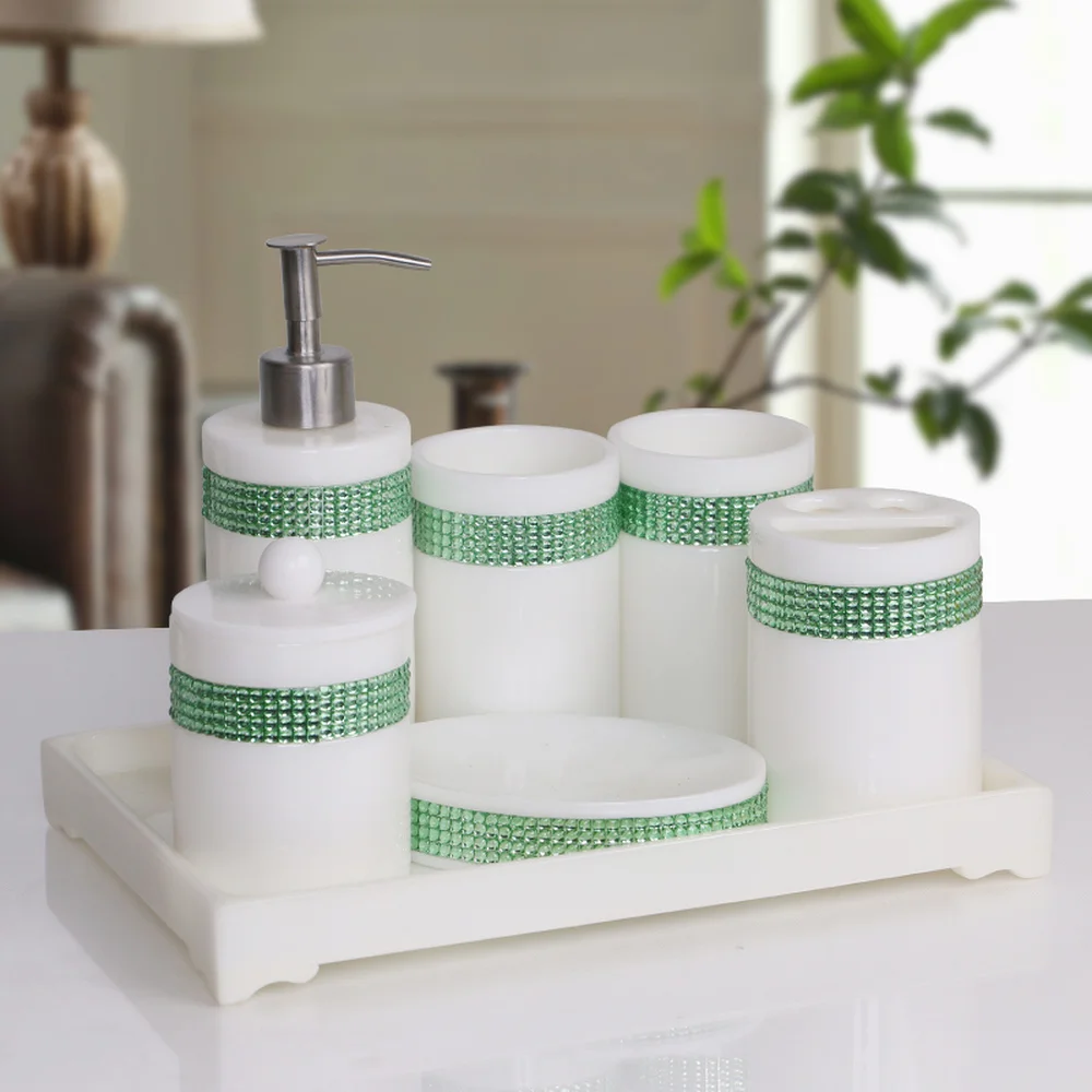 

Modern bathroom set five-piece set High-end mouthwash wash creative bathroom supplies kit pure white green beads LO724143