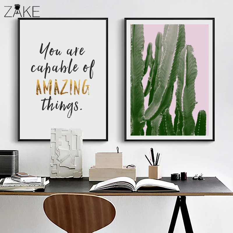 

Scandinavian Life Quotes Nordic Canvas Wall Art Print Cactus Painting Decorative Succulents Picture for Living Room Decoration