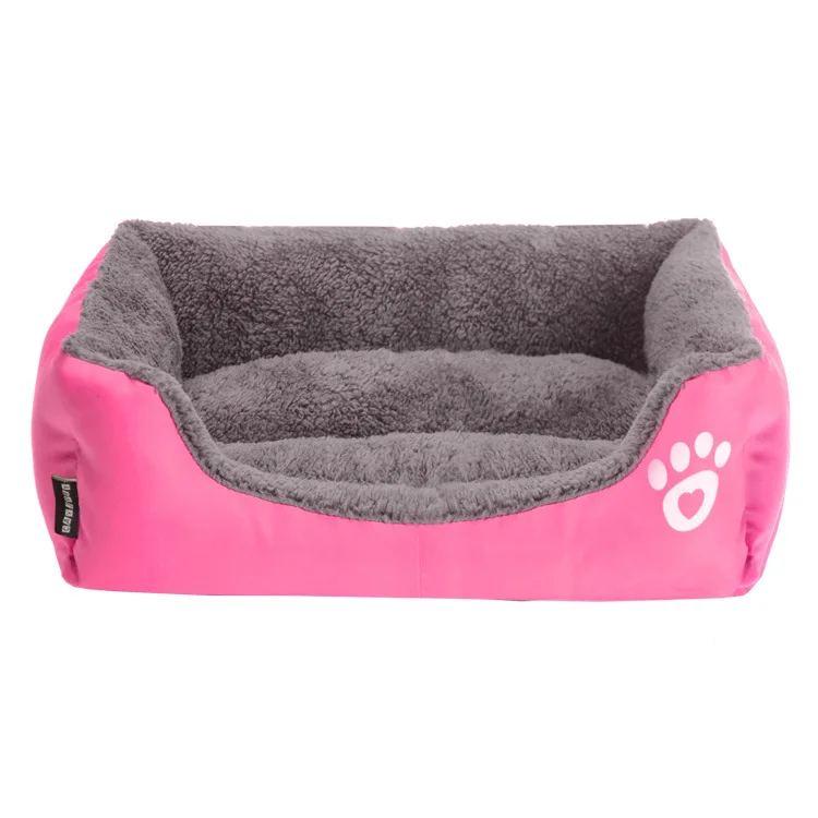 Мягкая флисовая кровать для собак, домашний коврик для кошек, водонепроницаемый и несильковый теплый диван, лежак для собак, кровати для щенков, питомник - Цвет: Pink