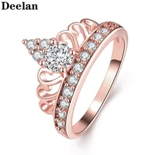DEELAN כתר טבעות לנשים תכשיטים מעוקב Zirconia רוז זהב צבע נשים אירוסין טבעת רומנטי יוקרה מסיבת חתונה מתנה(China)