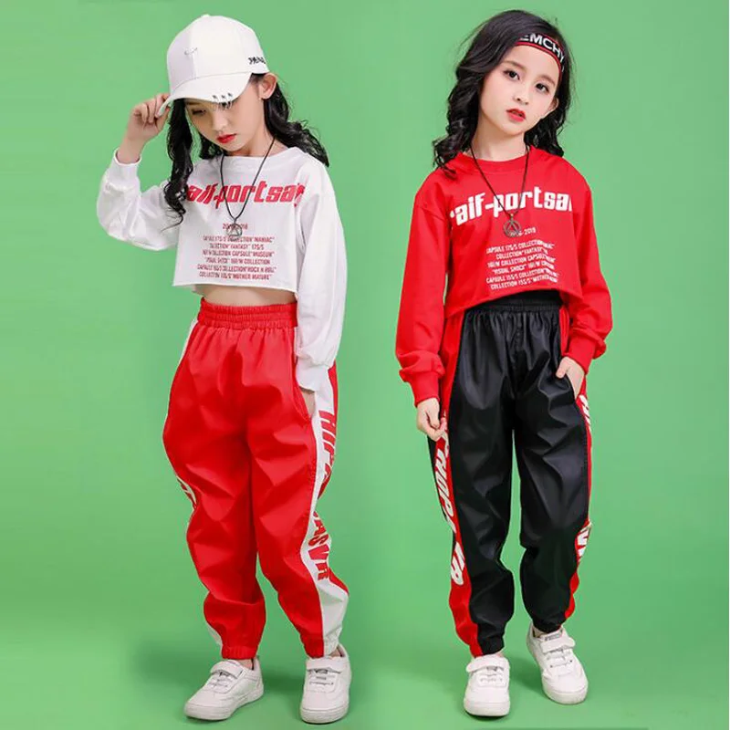 Kid Cropped Sweatshirt Shirt Jogger Pants Hip Hop Clothing Clothes Jazz Dance Costume Girls Stage Ballroom Dancing Streetwear