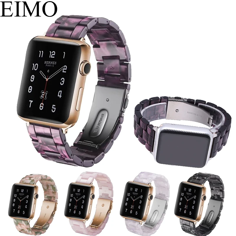 

EIMO Resin strap for apple watch band 4 44mm 40mm stainless steel buckle bracelet iwatch series 3 2 1 42mm 38mm wrist watchband