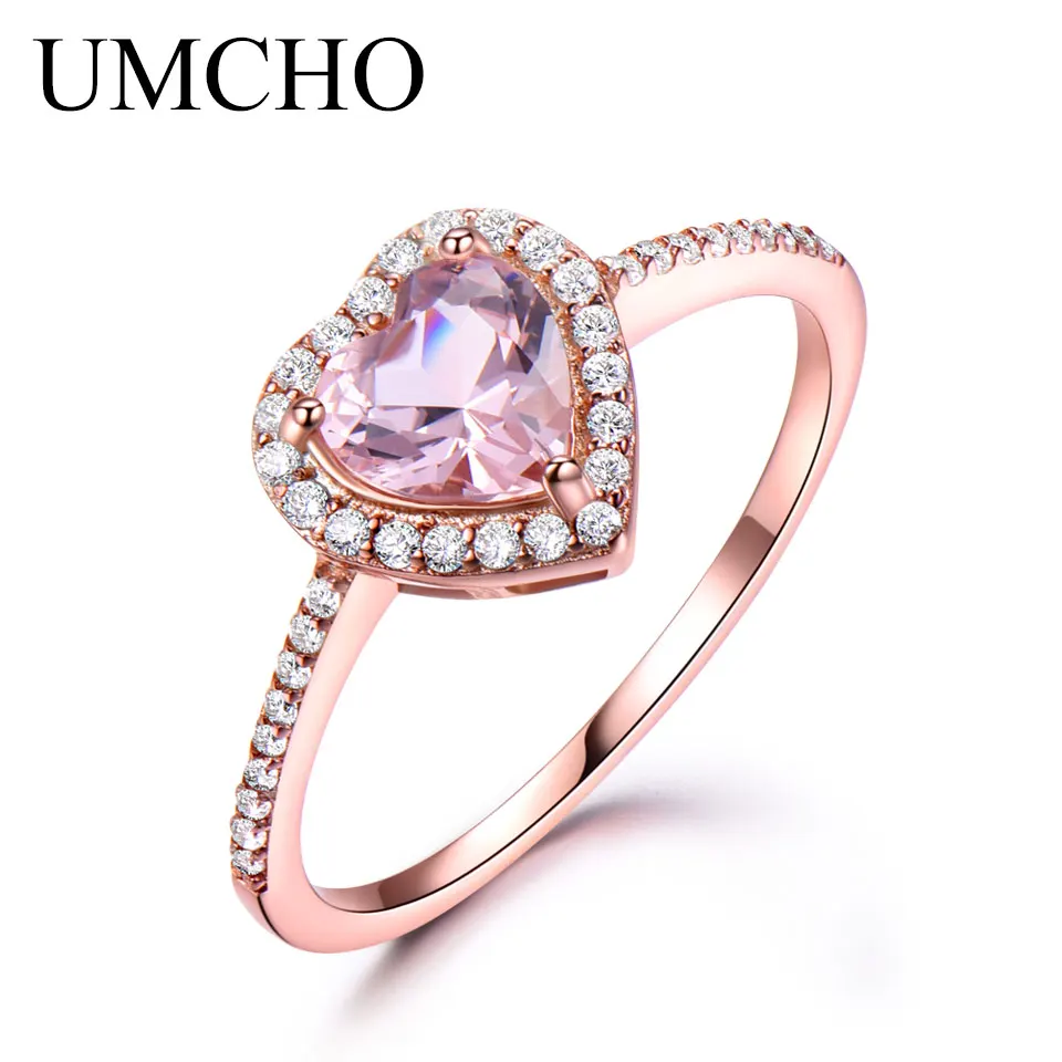 Tanie UMCHO różowy Morganite pierścienie dla kobiet 925 Sterling srebrny pierścień serce Engagement Wedding Band prezent na Walentynki Fine Jewelry