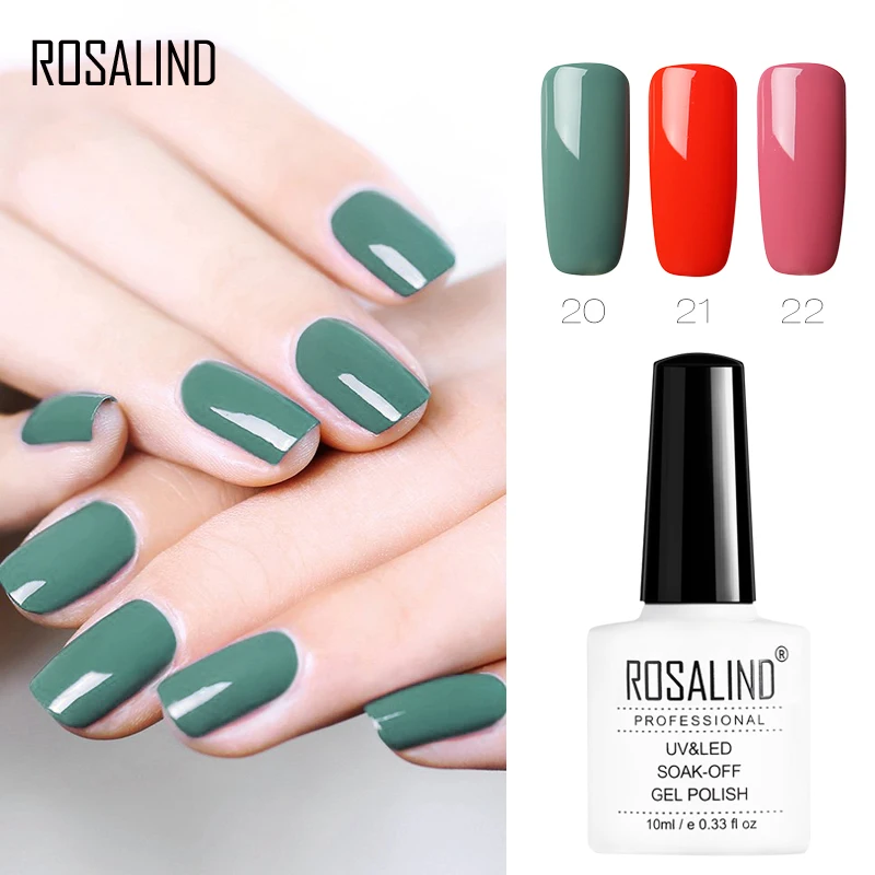 Лак для ногтей ROSALIND 10 мл белая бутылка 58 однотонных цветов основа и верхнее
