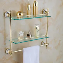 Полки для ванной комнаты с двойным закаленным стеклом золотой отделкой металлический материал настенный стеллаж для хранения полотенец 54 см вешалка ST-6316