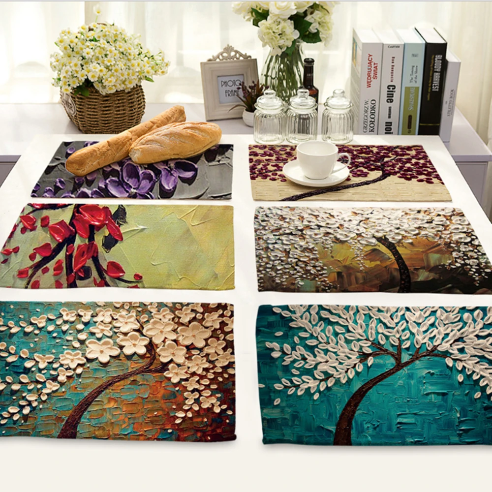 SHSEJA серия &quotрастения&quot placemats хлопок лен Западная еда три Трехмерная живопись