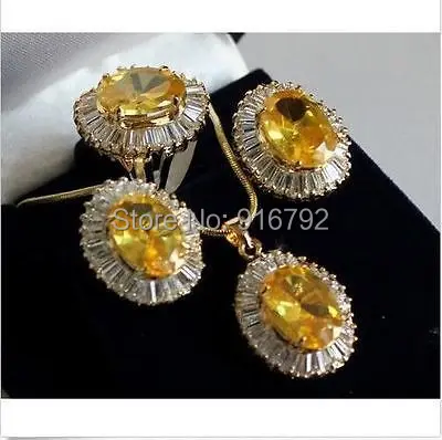 

free P&P ****Lovely Sets Yellow crystal pendant necklace Stud earring Ring