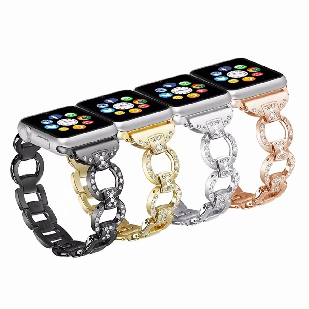 8 слов Стиль С кристалалми и стразами Нержавеющая сталь ремешок для Apple Watch Группа