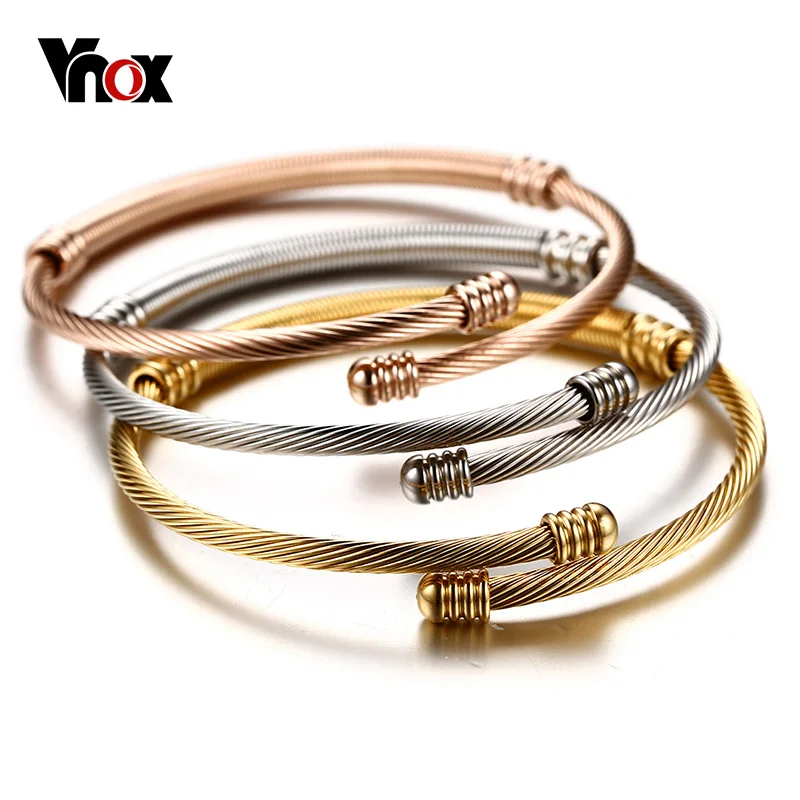 Vnox Stainless Steel Triple Three Cable Wire Twisted Cuff Bangle