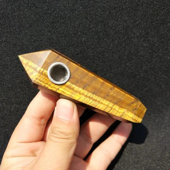 

10cm natural quartz crystal single point wands healing golden tiger eye stone smoke pipe wholesale price