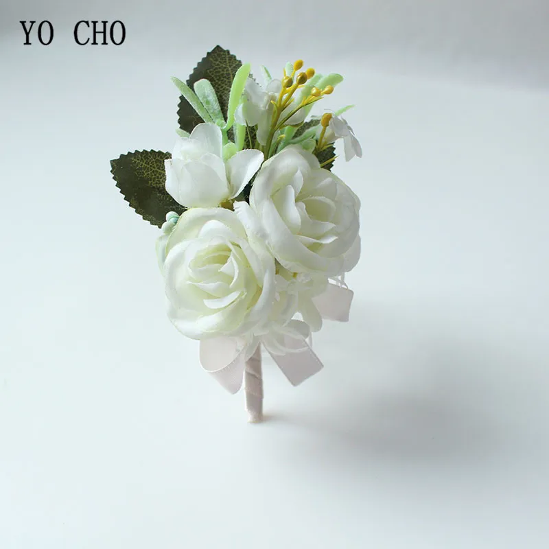 wedding boutonniere corsage white roses silk flowers (38)