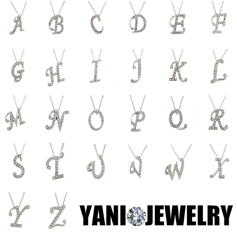 

Fashion Silver Crystal Letter A B C D E F G H I J K L M N O P Q I S T U V W X Y Z Alphabet Pendant with Clavicle Chain Necklace