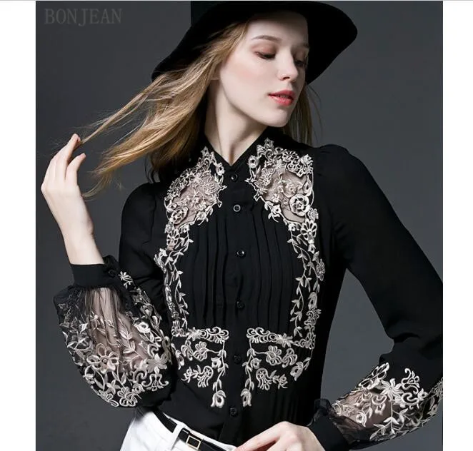 

Korean Polyester Plus Size Offer Blusas Free Shipping Woman Sleeve 2019 Spring New Style Embroidered Lantern Blouse Shirt Loose