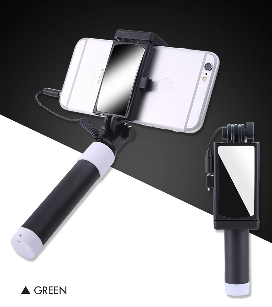 !ACCEZZ Mini Wired Selfie Stick IOS For iPhone X XR XS MAX 8 7 6 For Huawei Samsung Monopod Foldable Portable Selfiestick Mirror (16)