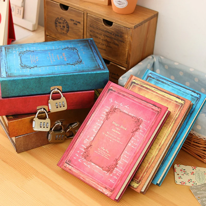 

European style Retro Office Stationery Periodical Hardcover Notebook Magic Diary with Code Lock Sketchbooks journal Planner