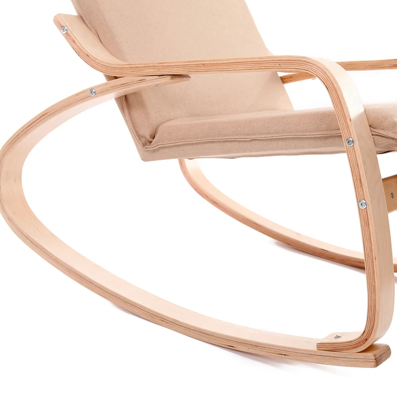 Modern Recliner Leisure Chair with Foot Rest Design, Comfortable Relax Wood Rocking Chair, Living Room Furniture, Fabric Cushion image 6