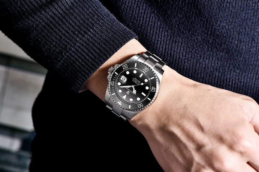 PAGANI дизайнерские брендовые Роскошные мужские часы Автоматические черные часы мужские из нержавеющей стали водонепроницаемые деловые спортивные механические наручные часы