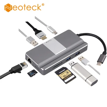 

Neoteck USB C Hub 8-In-1 Type C Hub with Ethernet Port 4K USB C to HDMI SD/TF Card Reader USB-C Power Delivery For Laptops